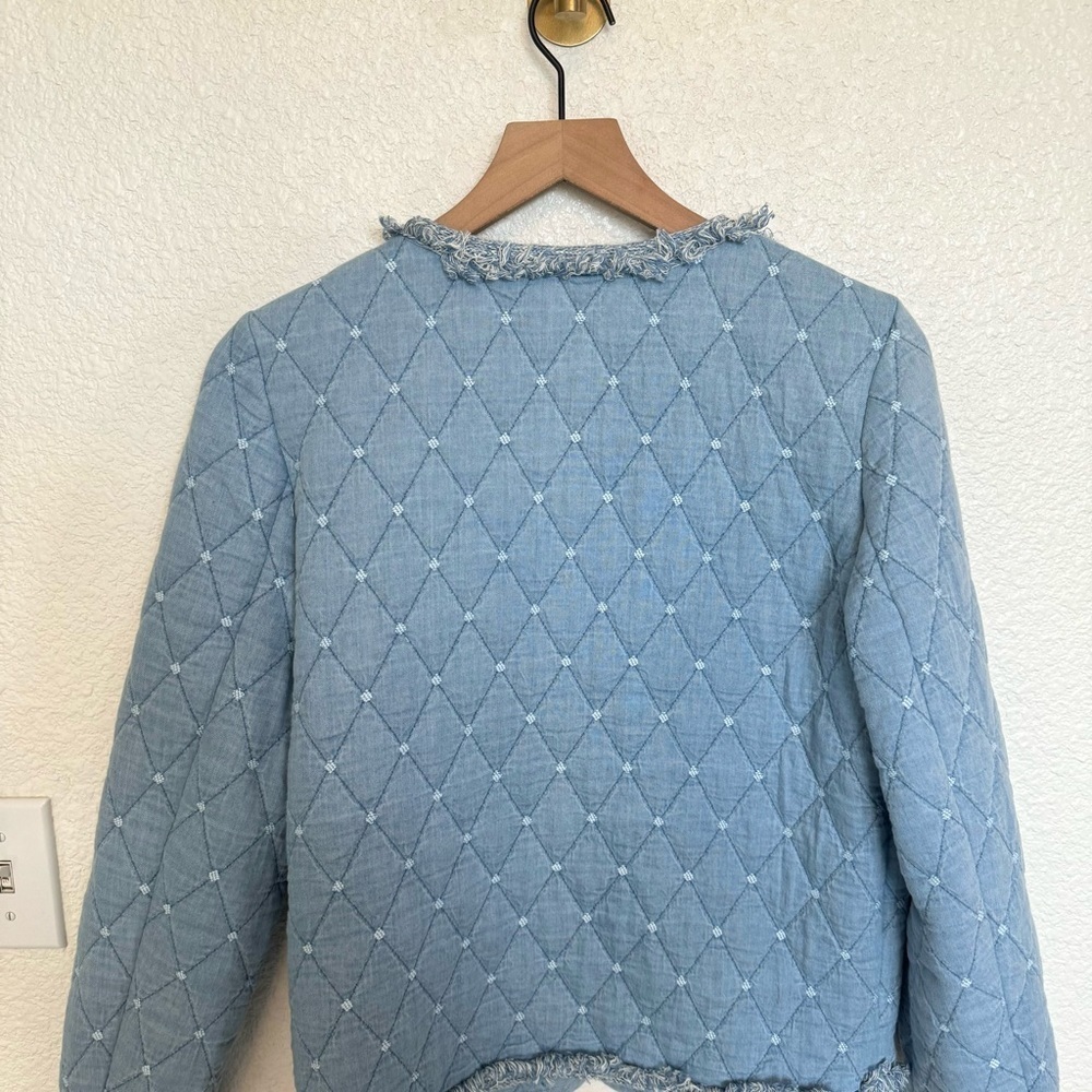 J. McLaughlin Women's Large Blue Helene Chambray Jacket Quilted Boho Light Blue - Picture 9 of 11